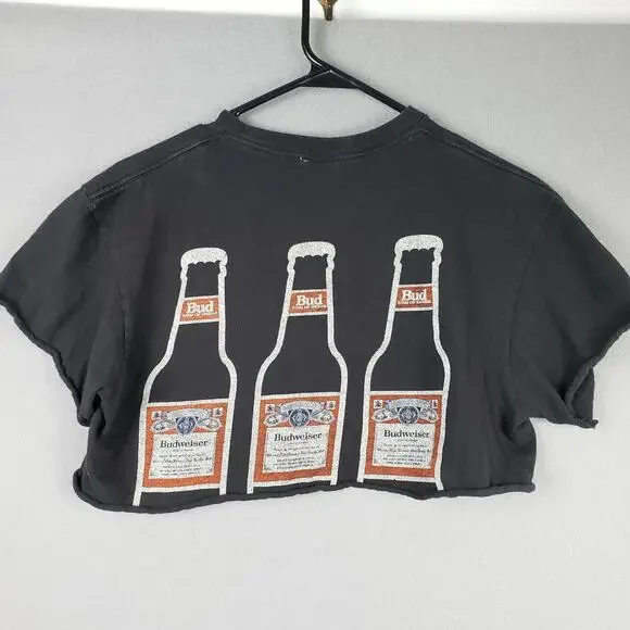 Budweiser Womens M/L Cutoff Boxy Crop Tee Shirt Black Drinking Shirt Boxy Grunge - Picture 2 of 5